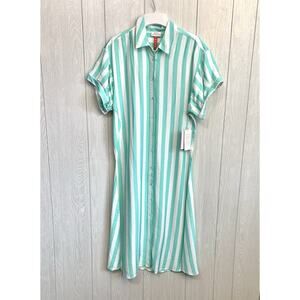 Never A Wallflower Green Stripe Short Sleeve Shirt Dress Small NWT